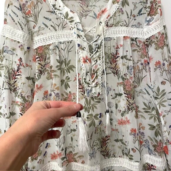 The Kooples Floral Botanical Lace Up Blouse Size XS - Picture 7 of 16